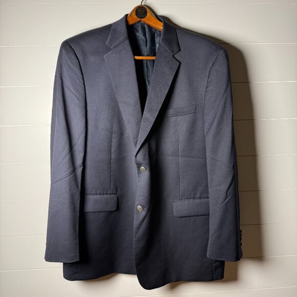 Austin Reed Mens Dillards Blue Worsted Wool Blazer Jacket 48R Gold Buttons - Picture 1 of 15